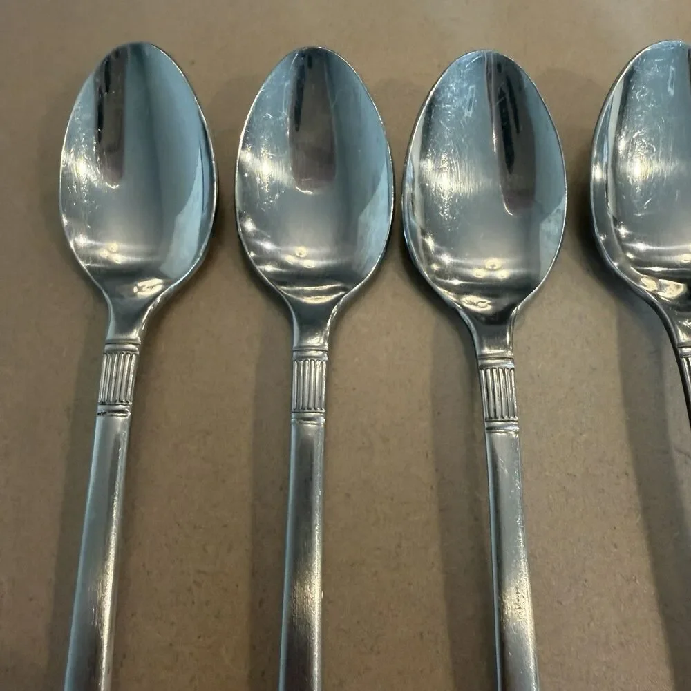 Doric Japan MCM Stainless Lot Of 6 Long Tea Spoons Mid Century Modern Flatwear